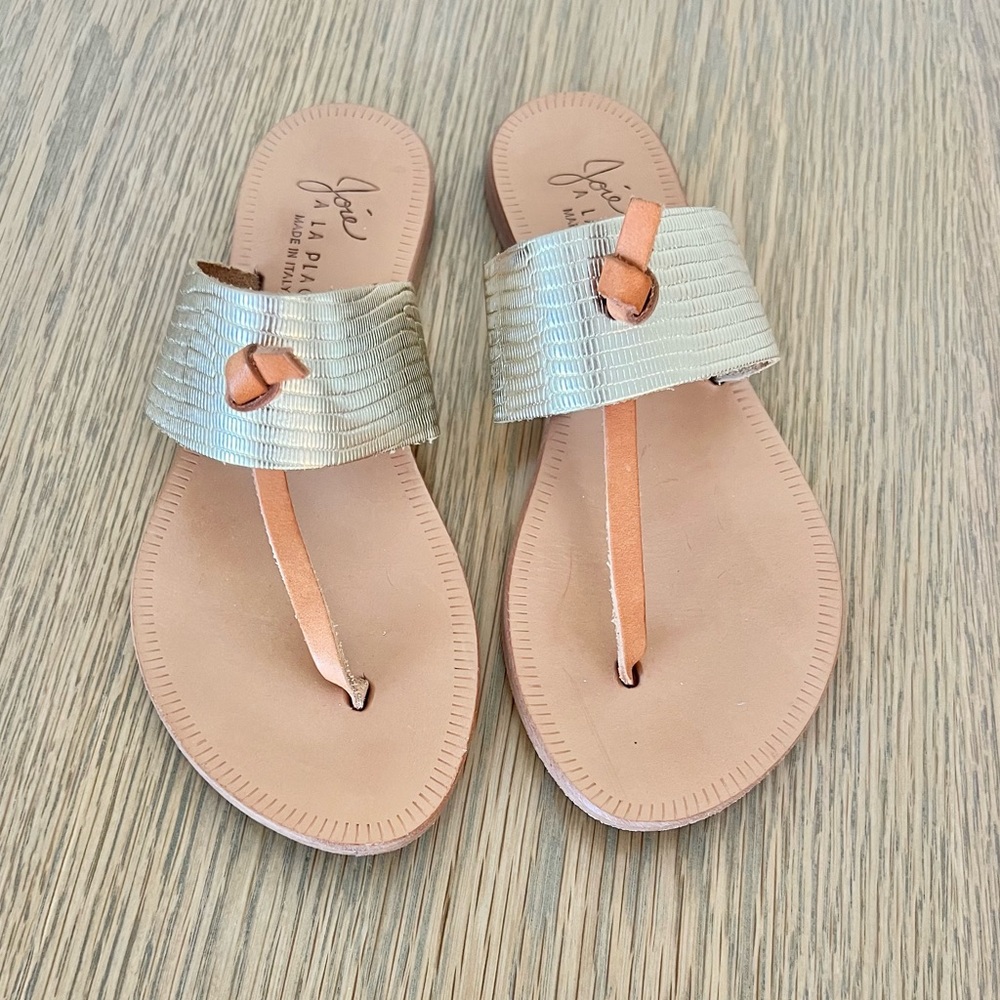 Joie A La Plage Nice Metallic Embossed Leather Thong Sandals Flats Flip Flop - Picture 3 of 13